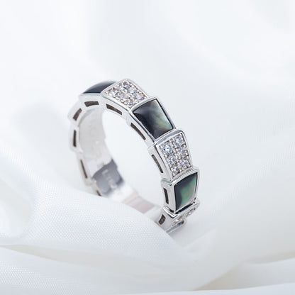 [⭐JeweliWhal]SERPENTI RING SILVER DIAMOND BLACK MOP 4MM