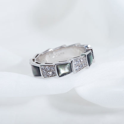 [⭐JeweliWhal]SERPENTI RING SILVER DIAMOND BLACK MOP 4MM