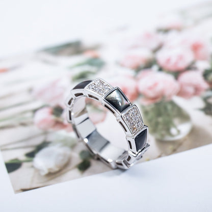 [⭐JeweliWhal]SERPENTI RING SILVER DIAMOND BLACK MOP 4MM