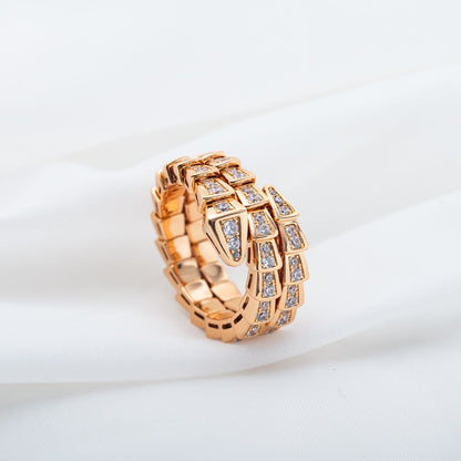 [⭐JeweliWhal]SERPENTI RING PINK GOLD DIAMOND DOUBLE ROW