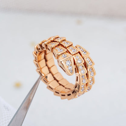 [⭐JeweliWhal]SERPENTI RING PINK GOLD DIAMOND DOUBLE ROW