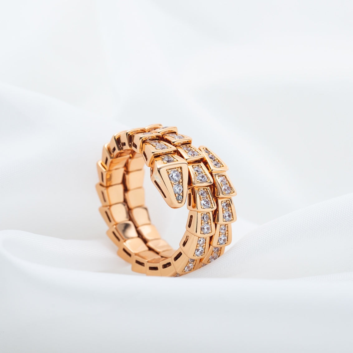 [⭐JeweliWhal]SERPENTI RING PINK GOLD DIAMOND DOUBLE ROW