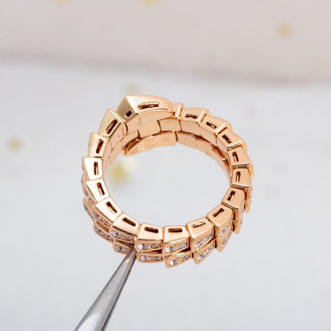 [⭐JeweliWhal]SERPENTI RING PINK GOLD DIAMOND DOUBLE ROW