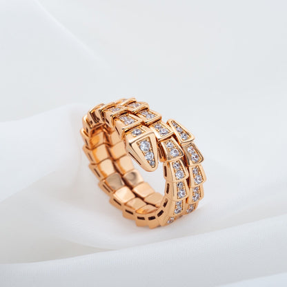 [⭐JeweliWhal]SERPENTI RING PINK GOLD DIAMOND DOUBLE ROW