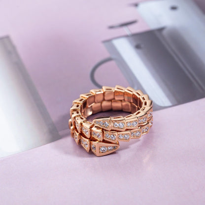 [⭐JeweliWhal]SERPENTI RING PINK GOLD DIAMOND DOUBLE ROW