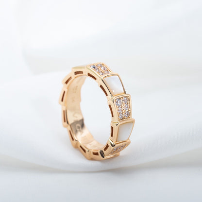 [⭐JeweliWhal]SERPENTI RING PINK GOLD MOP DIAMOND PAVED 4MM
