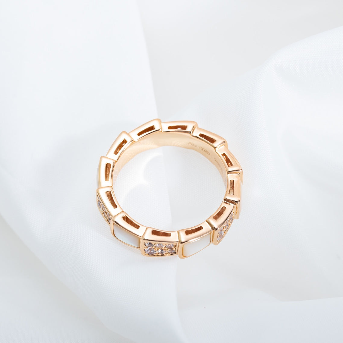 [⭐JeweliWhal]SERPENTI RING PINK GOLD MOP DIAMOND PAVED 4MM