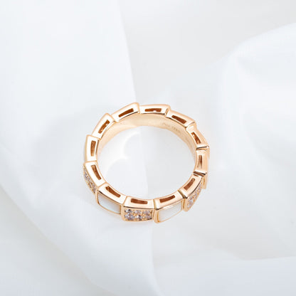 [⭐JeweliWhal]SERPENTI RING PINK GOLD MOP DIAMOND PAVED 4MM