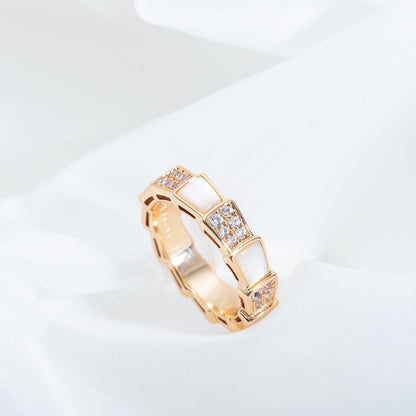 [⭐JeweliWhal]SERPENTI RING PINK GOLD MOP DIAMOND PAVED 4MM
