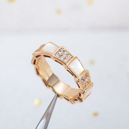 [⭐JeweliWhal]SERPENTI RING PINK GOLD MOP DIAMOND PAVED 4MM