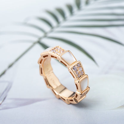 [⭐JeweliWhal]SERPENTI RING PINK GOLD MOP DIAMOND PAVED 4MM