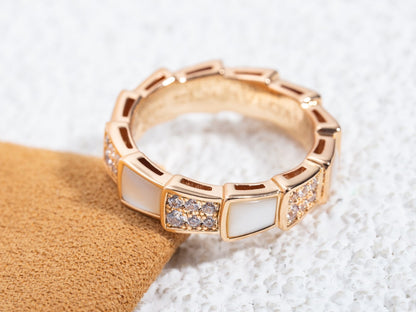 [⭐JeweliWhal]SERPENTI RING PINK GOLD MOP DIAMOND PAVED 4MM