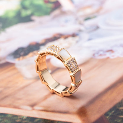 [⭐JeweliWhal]SERPENTI RING PINK GOLD MOP DIAMOND PAVED 4MM