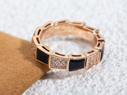 [⭐JeweliWhal]SERPENTI RING PINK GOLD BLACK MOP DIAMOND PAVED 4MM
