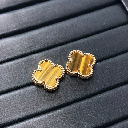 [⭐JeweliWhal]CLOVER MEDIUM 1 MOTIFS TIGER EYE EARRINGS