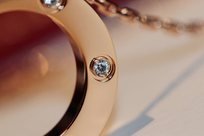 [⭐JeweliWhal]LOVE NECKLACE 16MM 6 DIAMONDS PINK GOLD