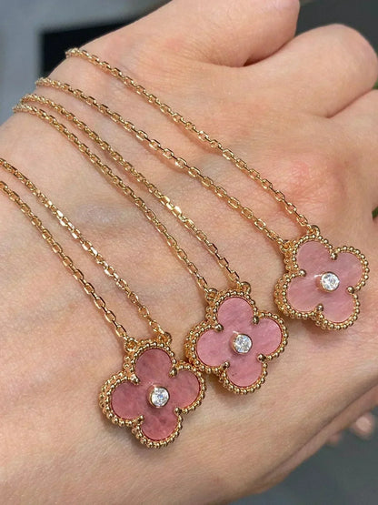 [⭐JeweliWhal]CLOVER 15MM DIAMOND RHODONITE NECKLACE