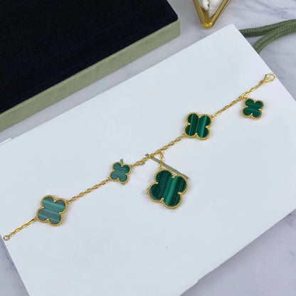 [⭐JeweliWhal]MAGIC CLOVER MALACHITE GOLD BRACELET 5 MOTIFS