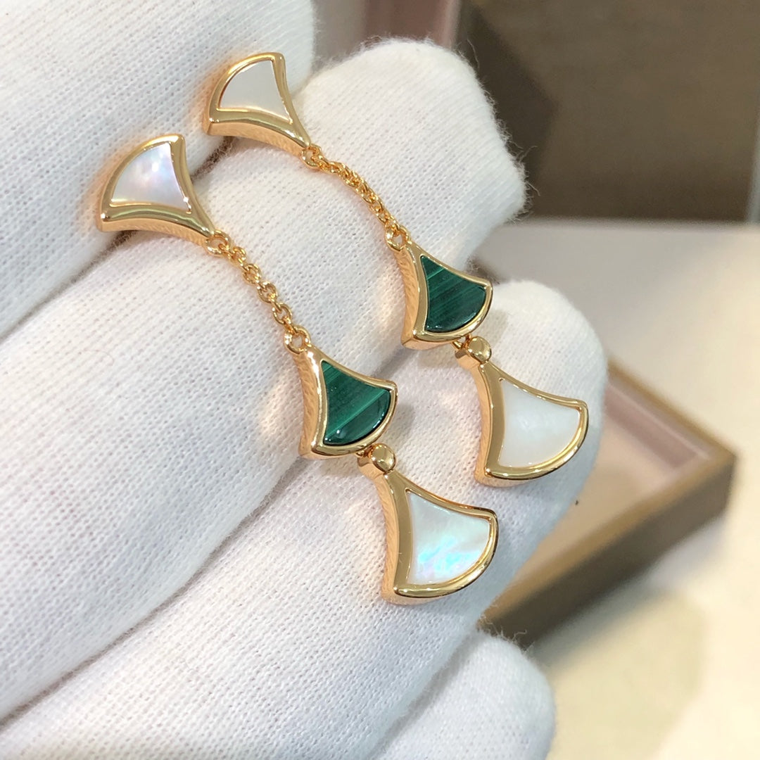 [⭐JeweliWhal]DREAM EARRINGS 3 MOTIFS MALACHITE MOP PINK GOLD
