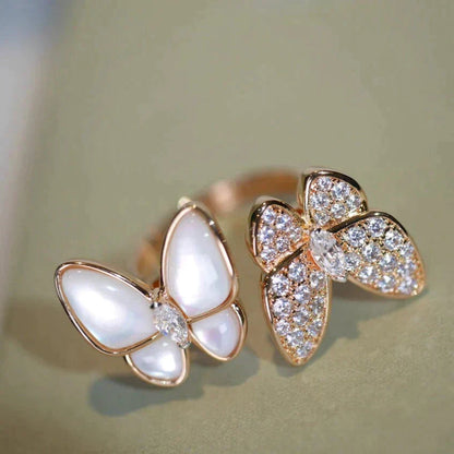 [⭐JeweliWhal]TWIN BUTTERFLY DIAMOND MOP RING