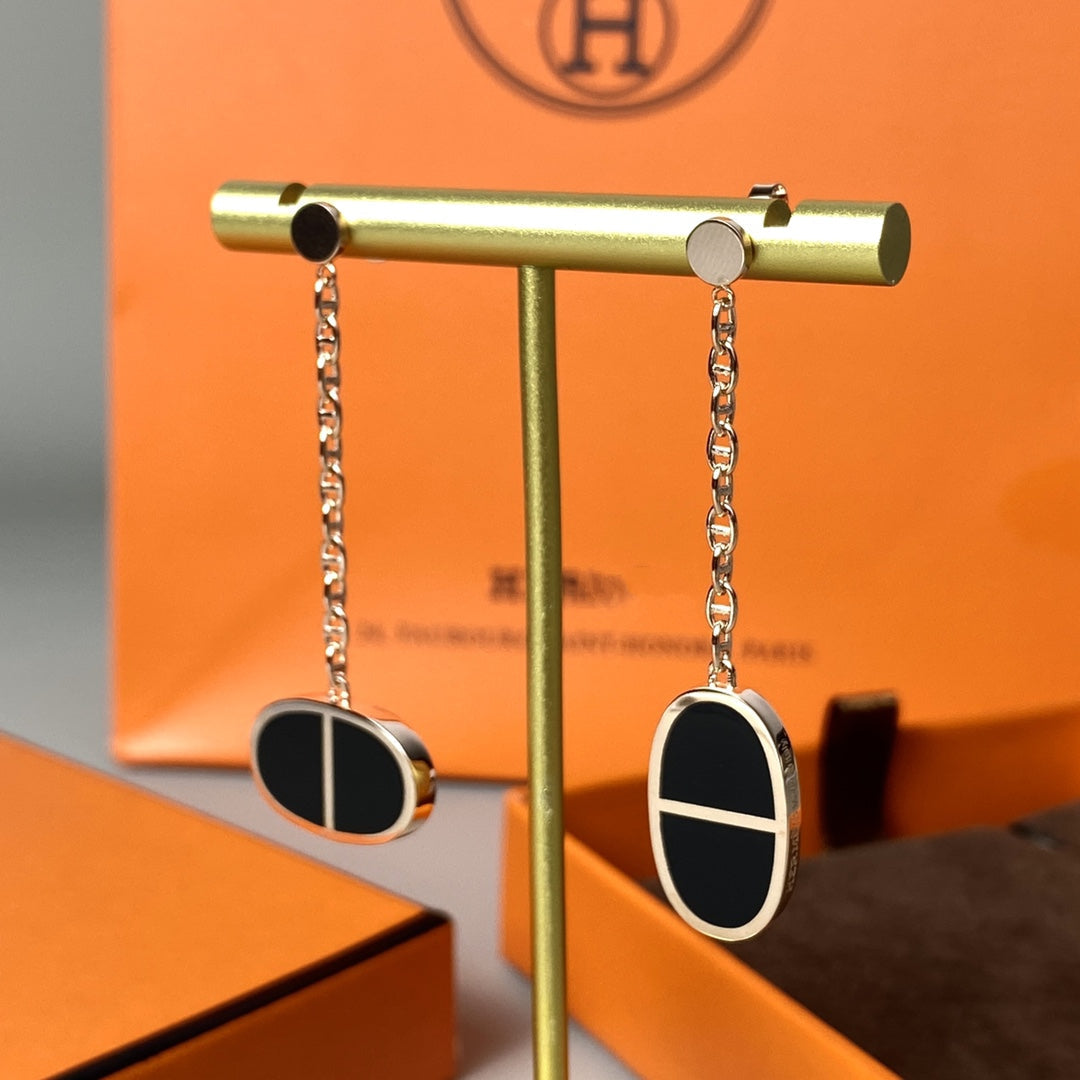 [⭐JeweliWhal]CHAINE VERSO BLACK CERAMIC EARRINGS
