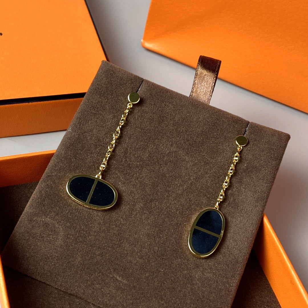 [⭐JeweliWhal]CHAINE VERSO BLACK CERAMIC EARRINGS