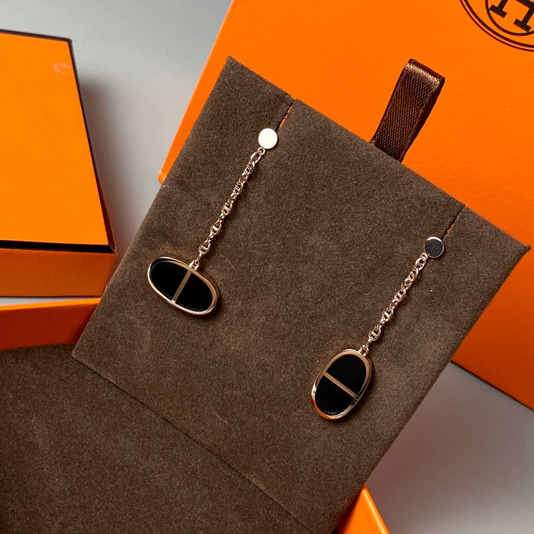 [⭐JeweliWhal]CHAINE VERSO BLACK CERAMIC EARRINGS
