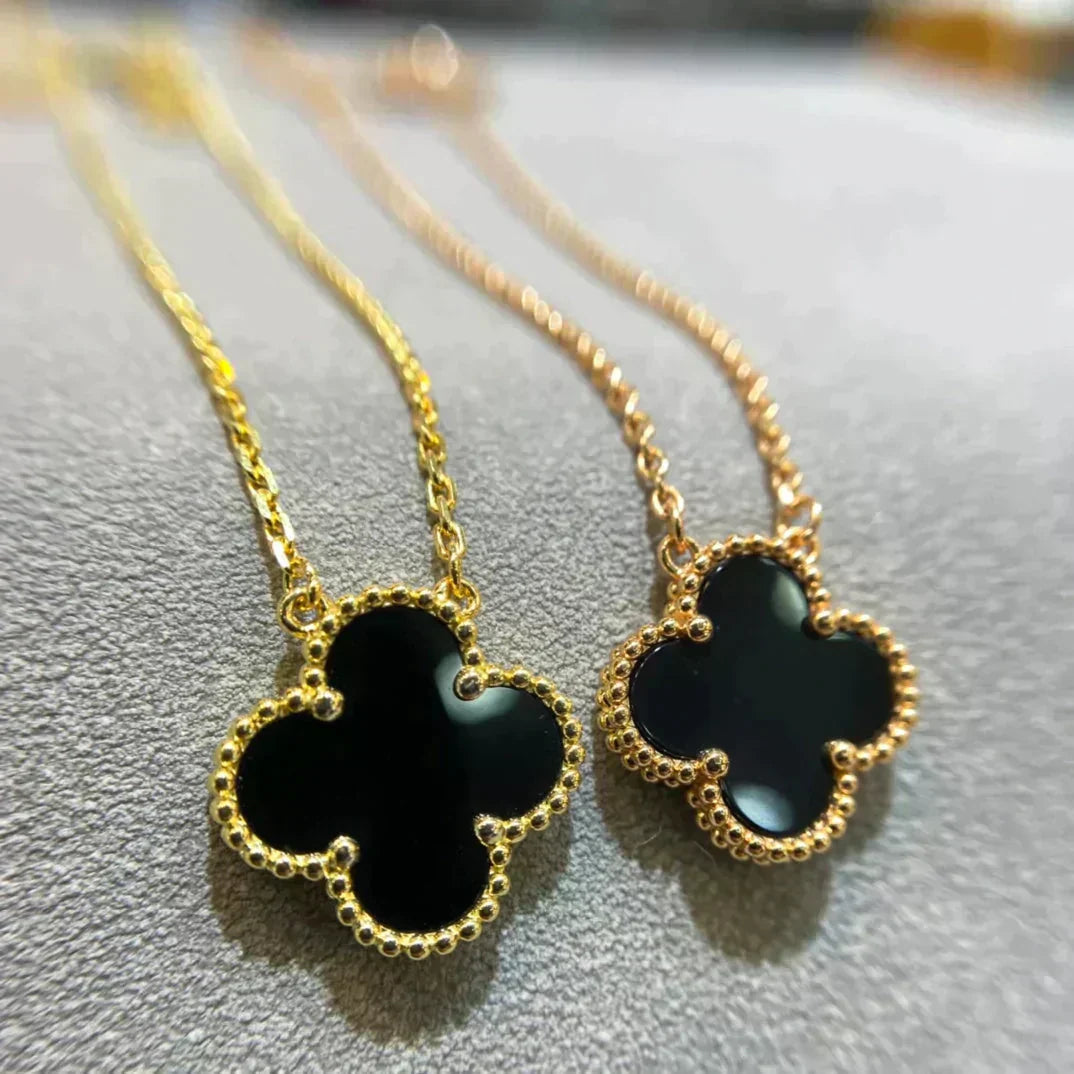 [⭐JeweliWhal]CLOVER 15MM BLACK ONYX SINGLE FLOWER NECKLACE