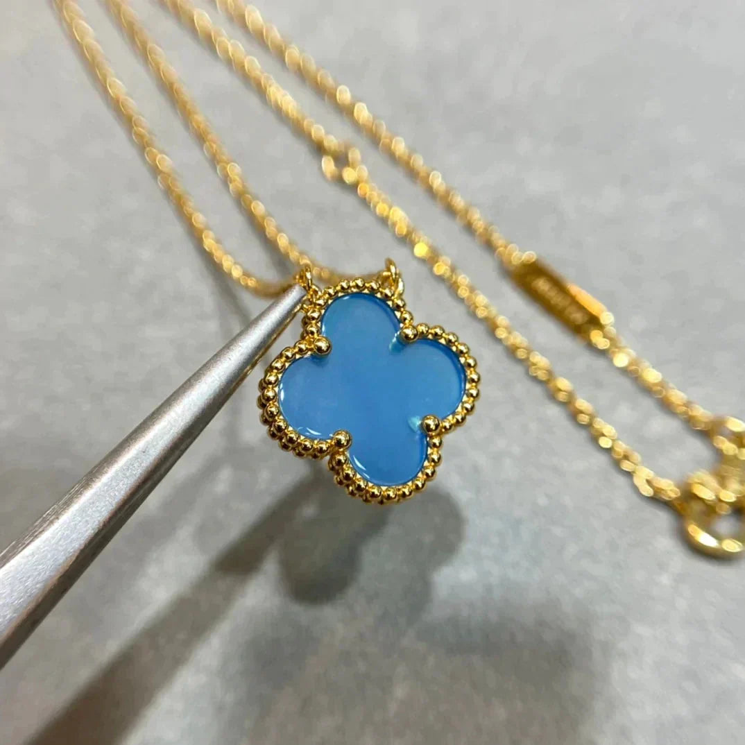 [⭐JeweliWhal]CLOVER 15MM BLUE AGATE NECKLACE