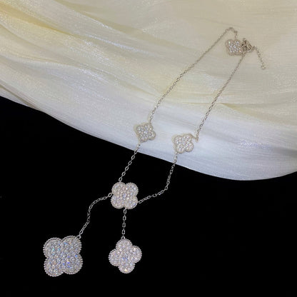 [⭐JeweliWhal]CLOVER 5 MOTIFS SILVER DIAMONDS NECKLACE