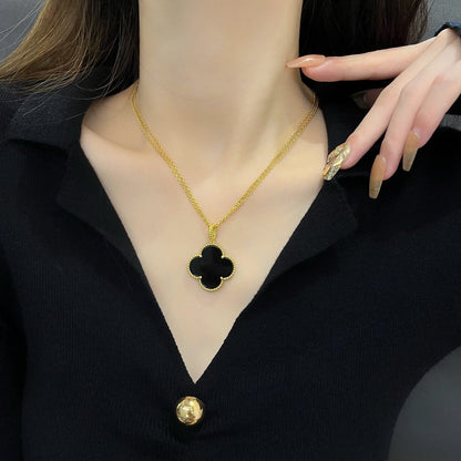 [⭐JeweliWhal]CLOVER 25MM NECKLACE GOLD ONYX