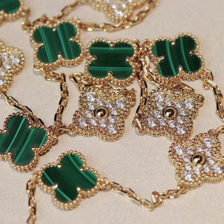 [⭐JeweliWhal]CLOVER 20 MOTIFS MALACHITE DIAMOND NECKLACE