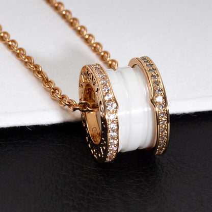 [⭐JeweliWhal]ZERO 1 WHITE CERAMIC PINK GOLD DIAMOND NECKLACE