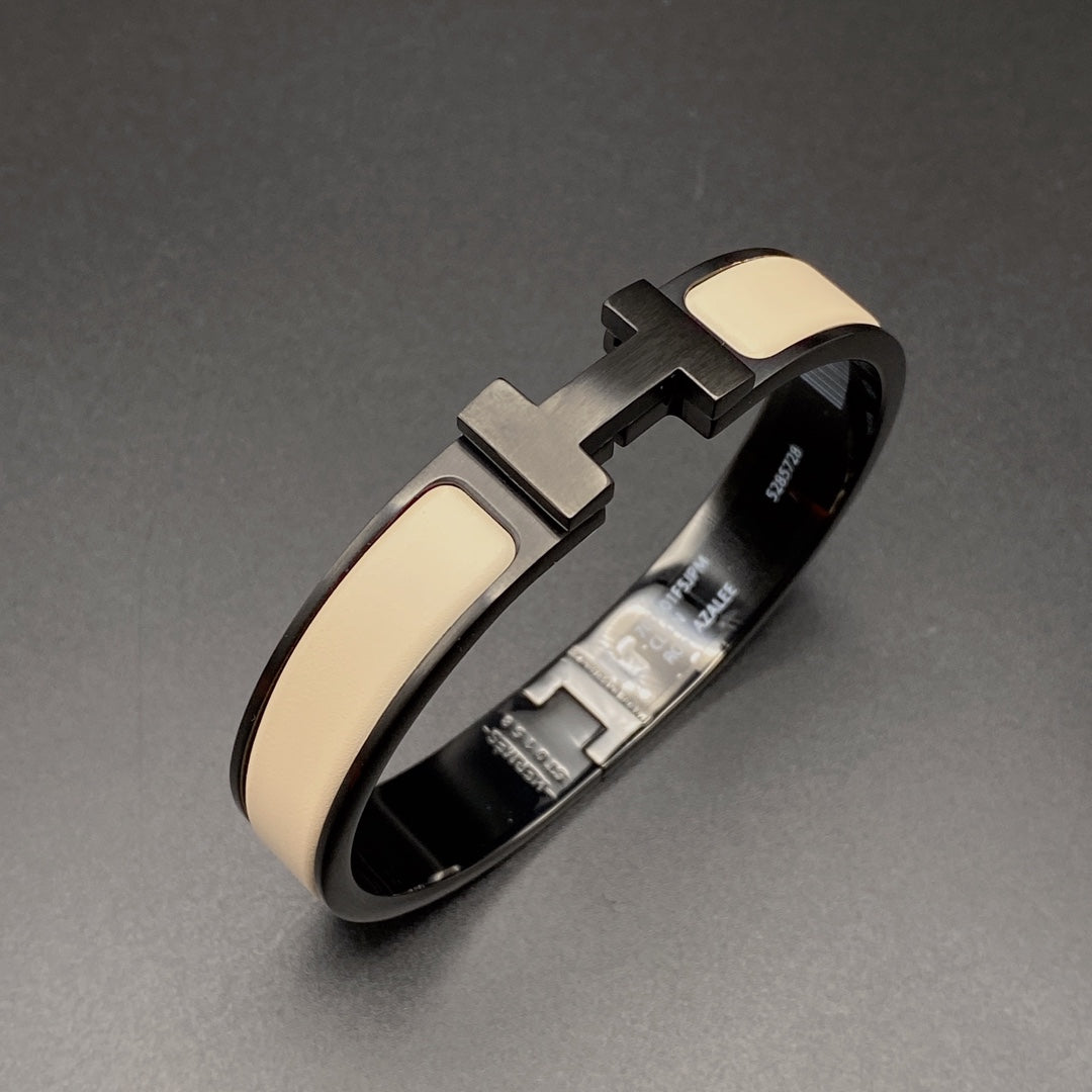 [⭐JeweliWhal]H BRACELET 12MM BLACK BEIGE CERAMIC