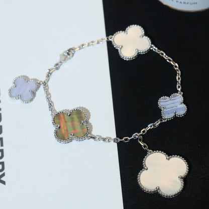 [⭐JeweliWhal]CLOVER BRACELET 5 MOTIFS MOP CHALCEDONY SILVER