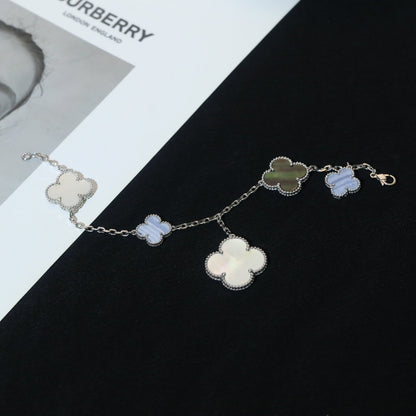 [⭐JeweliWhal]CLOVER BRACELET 5 MOTIFS MOP CHALCEDONY SILVER