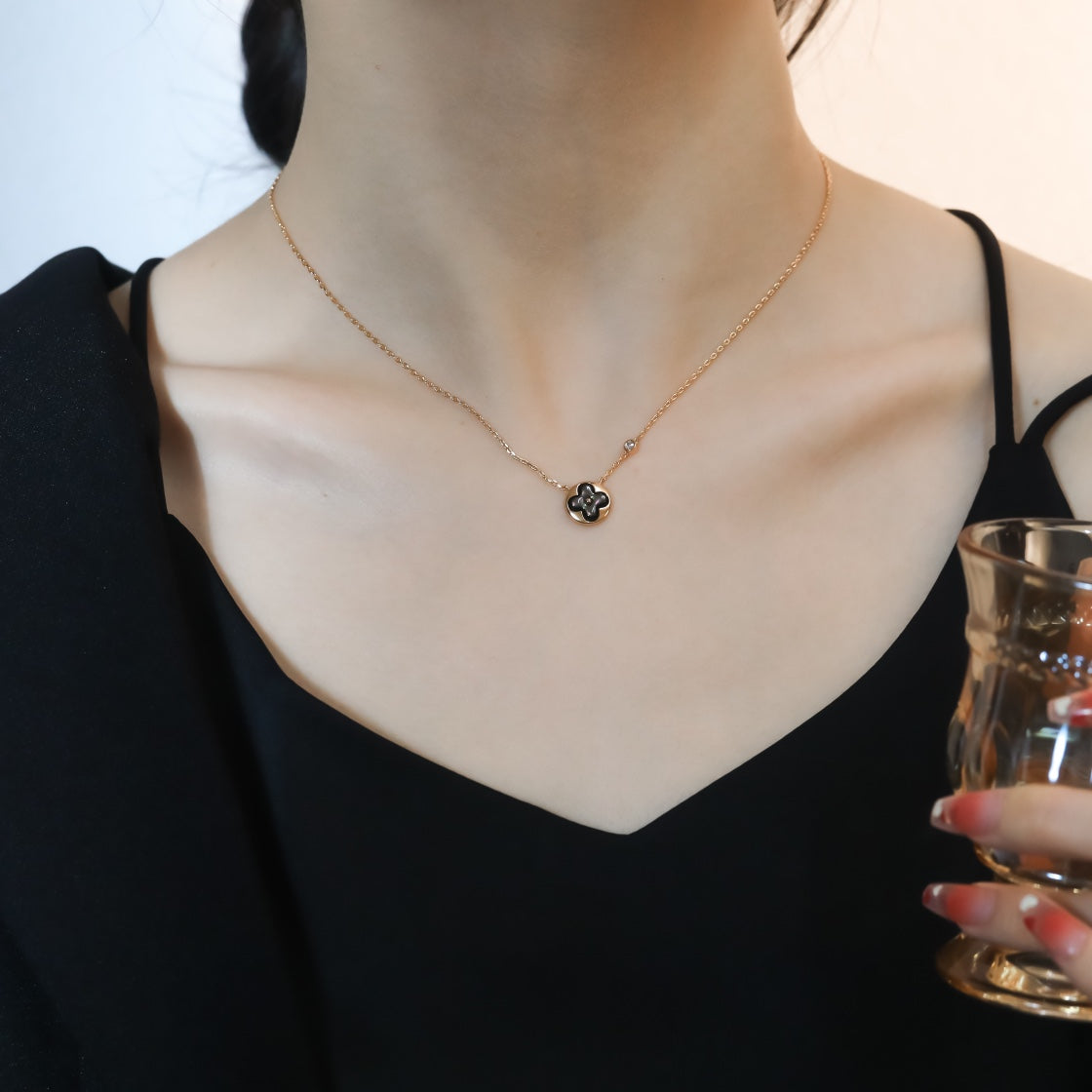 [⭐JeweliWhal]SUN PEDANT PINK GOLD 1 DIAMOND NECKLACE