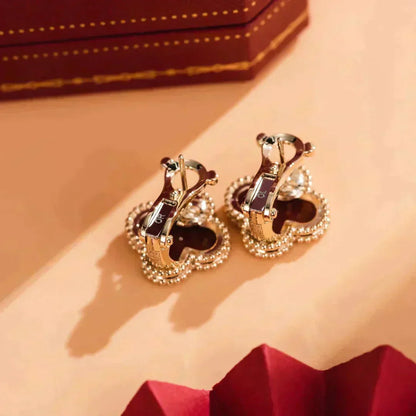 [⭐JeweliWhal]CLOVER MEDIUM 1 MOTIFS CARNELIAN  EARRINGS