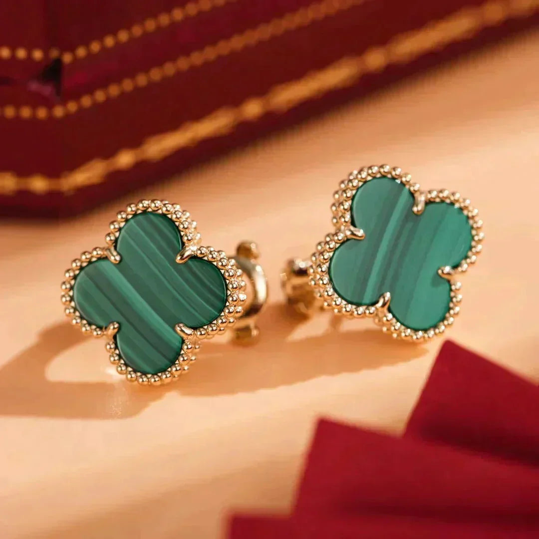 [⭐JeweliWhal]CLOVER MEDIUM 1 MOTIFS MALACHITE  EARRINGS