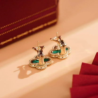 [⭐JeweliWhal]CLOVER MEDIUM 1 MOTIFS MALACHITE  EARRINGS