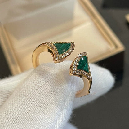 [⭐JeweliWhal]DREAM MALACHITE DIAMOND OPEN RING