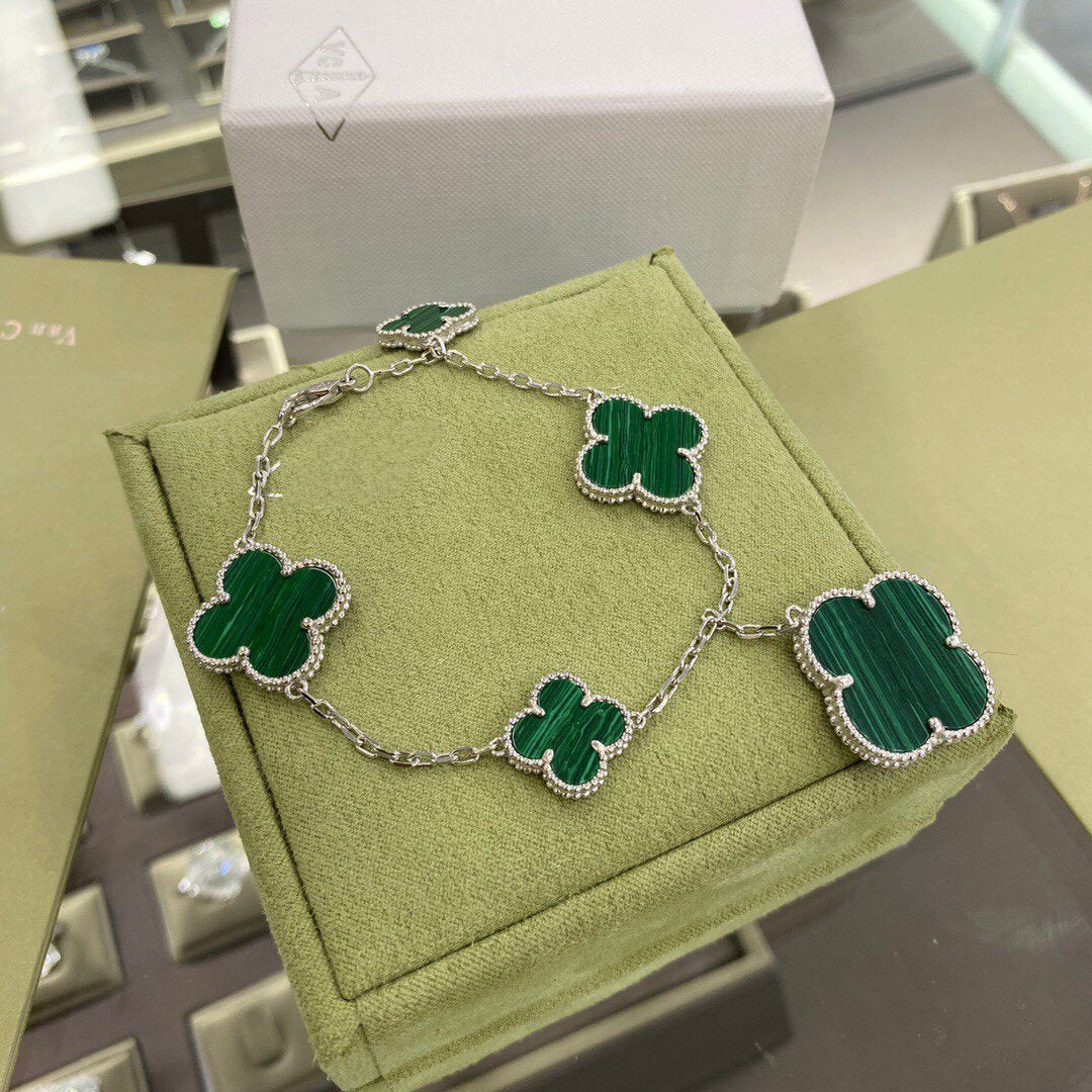 [⭐JeweliWhal]CLOVER 5 MOTIFS SIVLER MALACHITE BRACELET