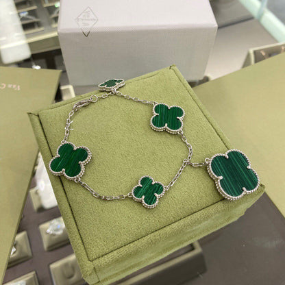 [⭐JeweliWhal]CLOVER 5 MOTIFS SIVLER MALACHITE BRACELET