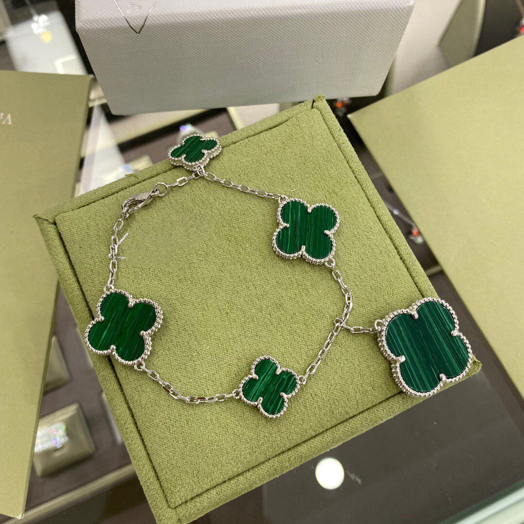 [⭐JeweliWhal]CLOVER 5 MOTIFS SIVLER MALACHITE BRACELET