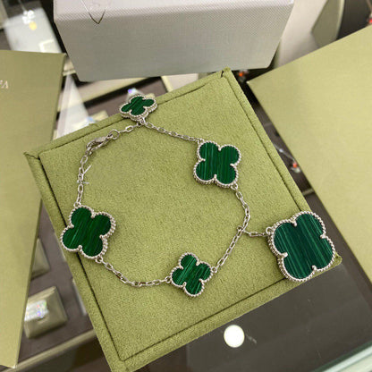 [⭐JeweliWhal]CLOVER 5 MOTIFS SIVLER MALACHITE BRACELET