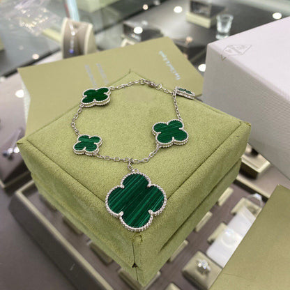 [⭐JeweliWhal]CLOVER 5 MOTIFS SIVLER MALACHITE BRACELET