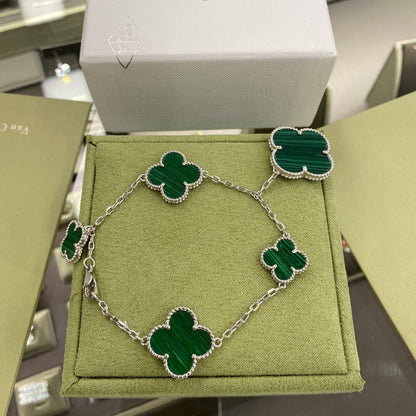 [⭐JeweliWhal]CLOVER 5 MOTIFS SIVLER MALACHITE BRACELET