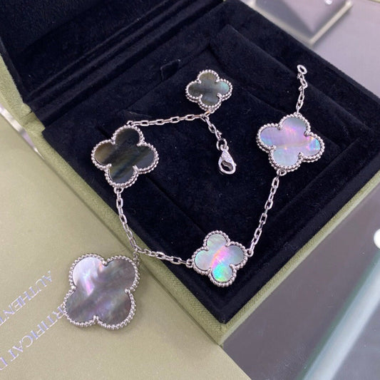 [⭐JeweliWhal]CLOVER 5 MOTIFS SIVLER DARK MOP BRACELET