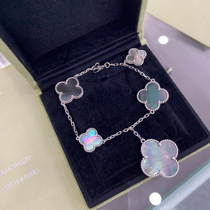 [⭐JeweliWhal]CLOVER 5 MOTIFS SIVLER DARK MOP BRACELET