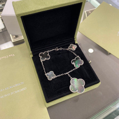 [⭐JeweliWhal]CLOVER 5 MOTIFS SIVLER DARK MOP BRACELET